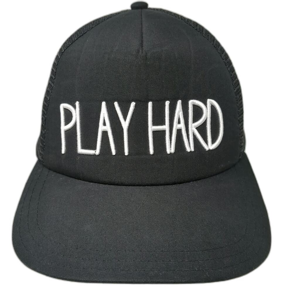 Apana Play Hard Trucker Hat Black One Size Snapback Mesh Adjustable Workout Cap